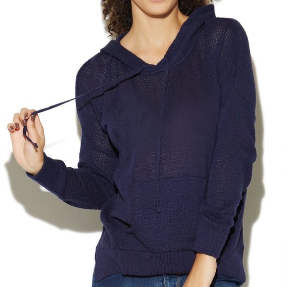 Wet Seal Slouchy Hoodie Pullover Cotton Rayon Sweater, Navy, Medium - Picture 1 of 2